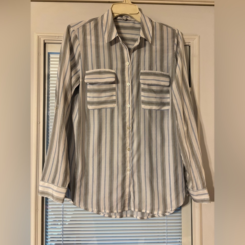 Express Blue Gray and White Striped Shirt